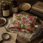 Load image into Gallery viewer, Floral fabric pouch on a wooden surface with herbs, books, and a magnifying glass.
