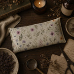 Load image into Gallery viewer, Floral-patterned eye pillow on a wooden surface with candles, books, and dried plants - handmade in Australia - Karsten &amp; Co.
