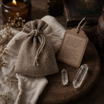 Load image into Gallery viewer, Brown drawstring bag with a tag on a wooden surface with crystals and candles - Karsten &amp; Co. Australia
