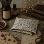 Load image into Gallery viewer, Floral heat pillow on a wooden surface with lavender and books in the background
