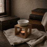 Load image into Gallery viewer, wooden oil burner on a wooden table with old books - handmade in Australia - Karsten &amp; Co.
